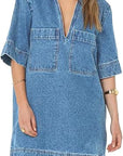 Trendy Solid Color Denim Dress for Women