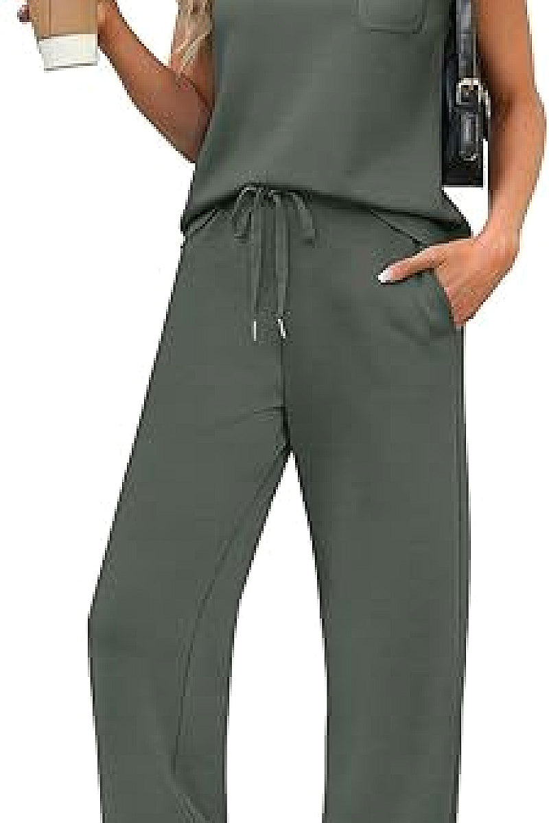 Casual Loose Fit Pocket T-Shirt and Pants Set