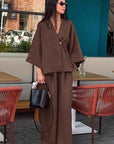 Loose Brown Cotton Linen Set for Women
