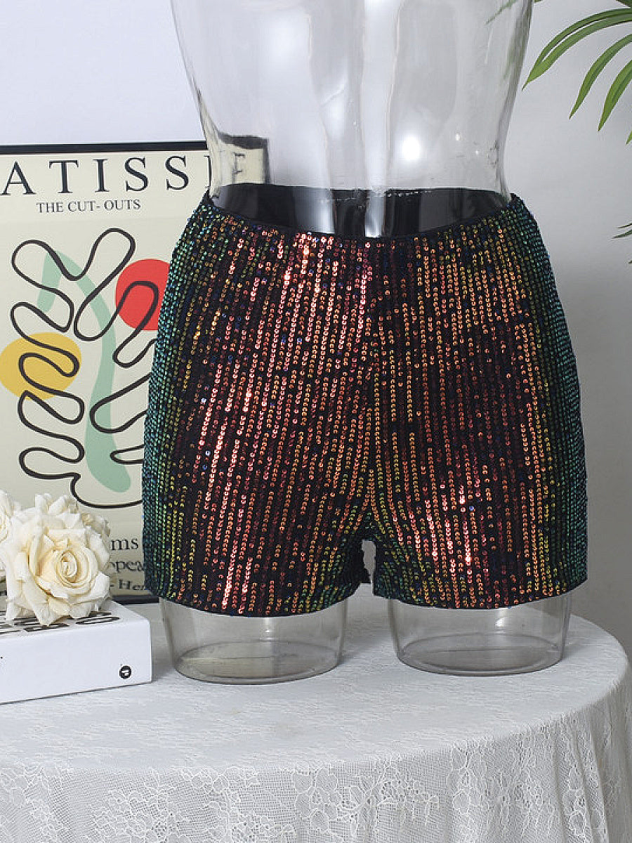 Leopard Print Sequin Women's Casual Shorts