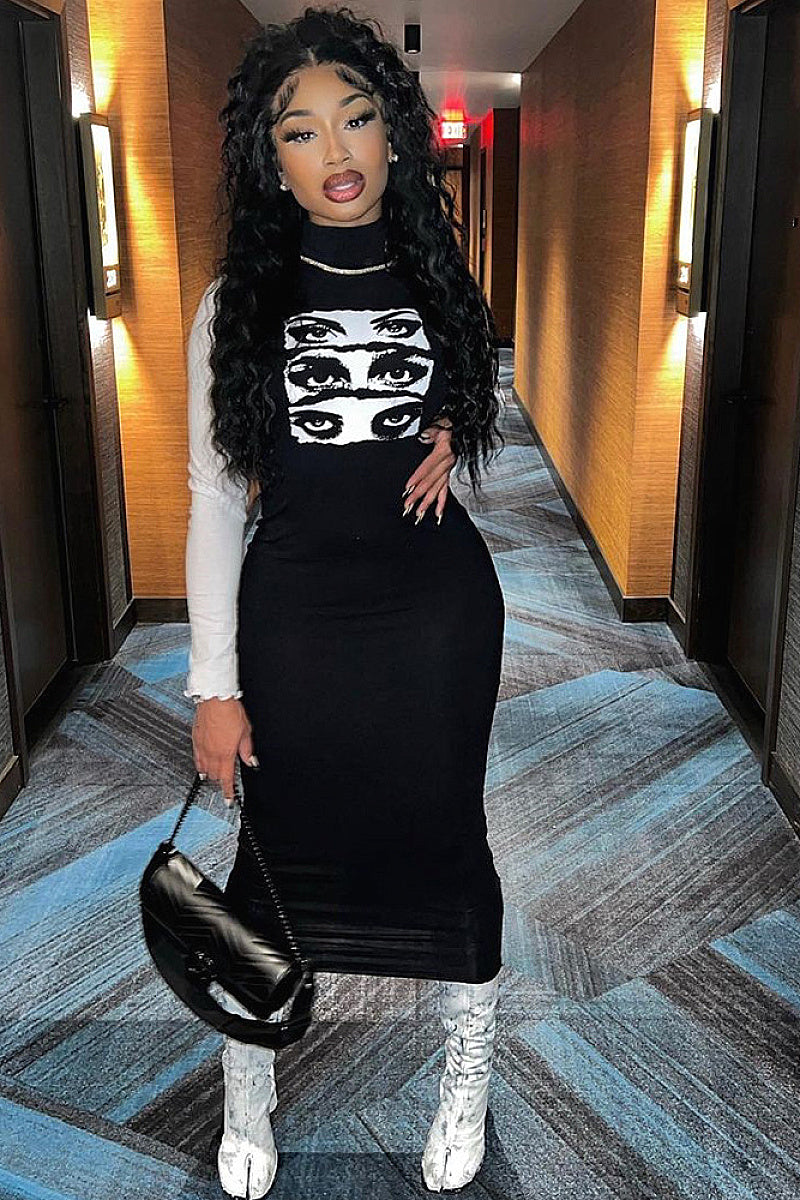 Sexy Long Sleeve Round Neck Dress for Women
