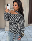 Fashion Striped Asymmetrical Long Sleeve T-Shirt