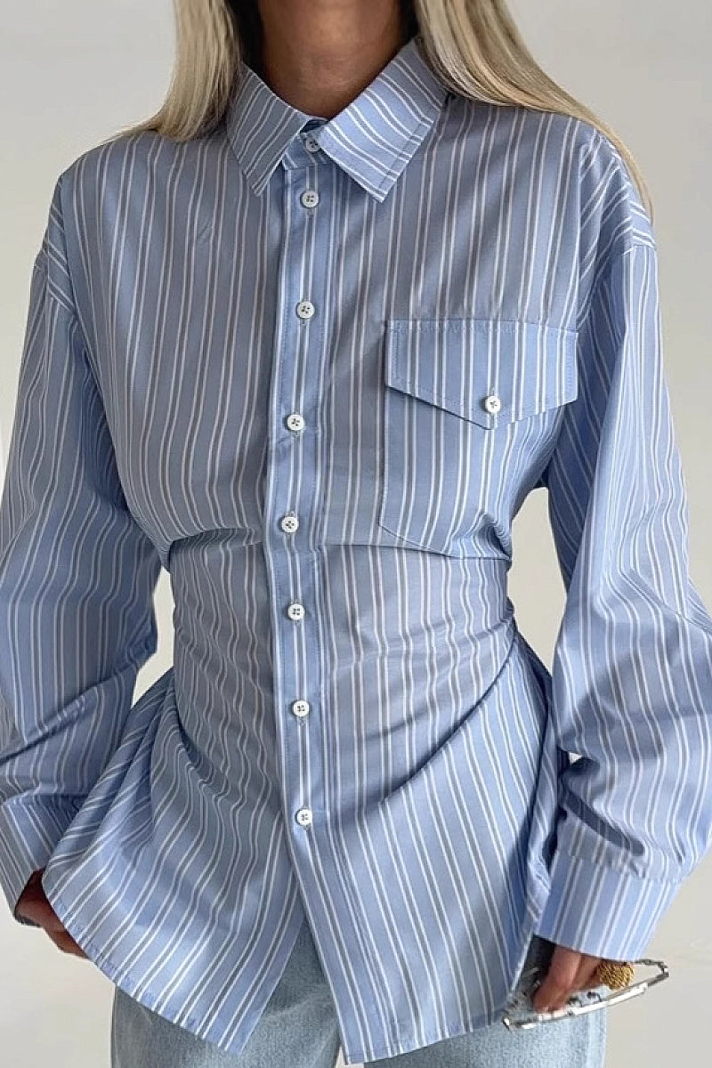 Autumn European and American Design Striped Shirt