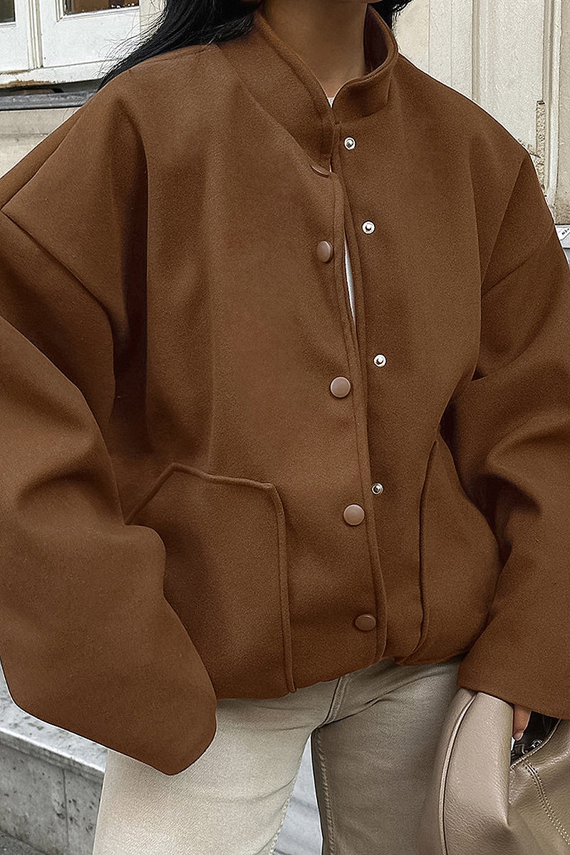 Stylish Brown Wool Blend Coat for Women