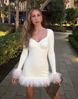 Textured Long Sleeve Dress with Lace Decoration