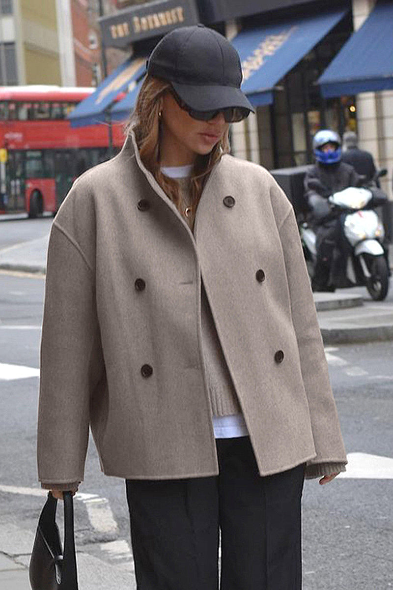 Stylish Brown Double-Breasted Wool Coat for Women