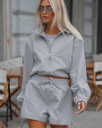 Fashionable Gray Sports Jacket and Shorts Set