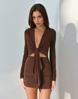 Knit Sexy Deep V Neck Long Sleeve Bodycon Dress