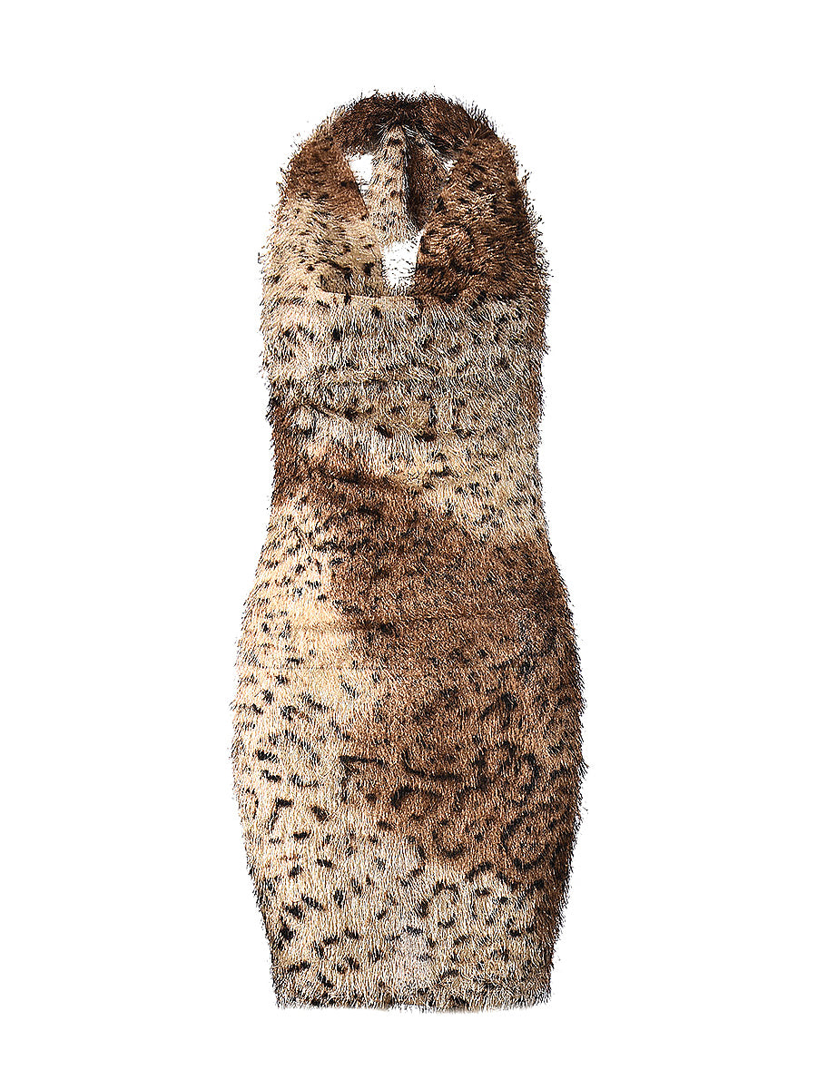 Stylish Leopard Print Halter Dress for Women