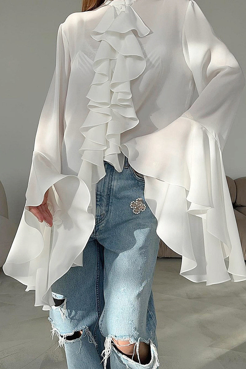 Chic Ruffle Long Sleeve Shirt for Women