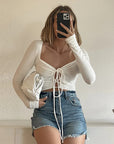 Stylish Lace-Up Long Sleeve Top for Women