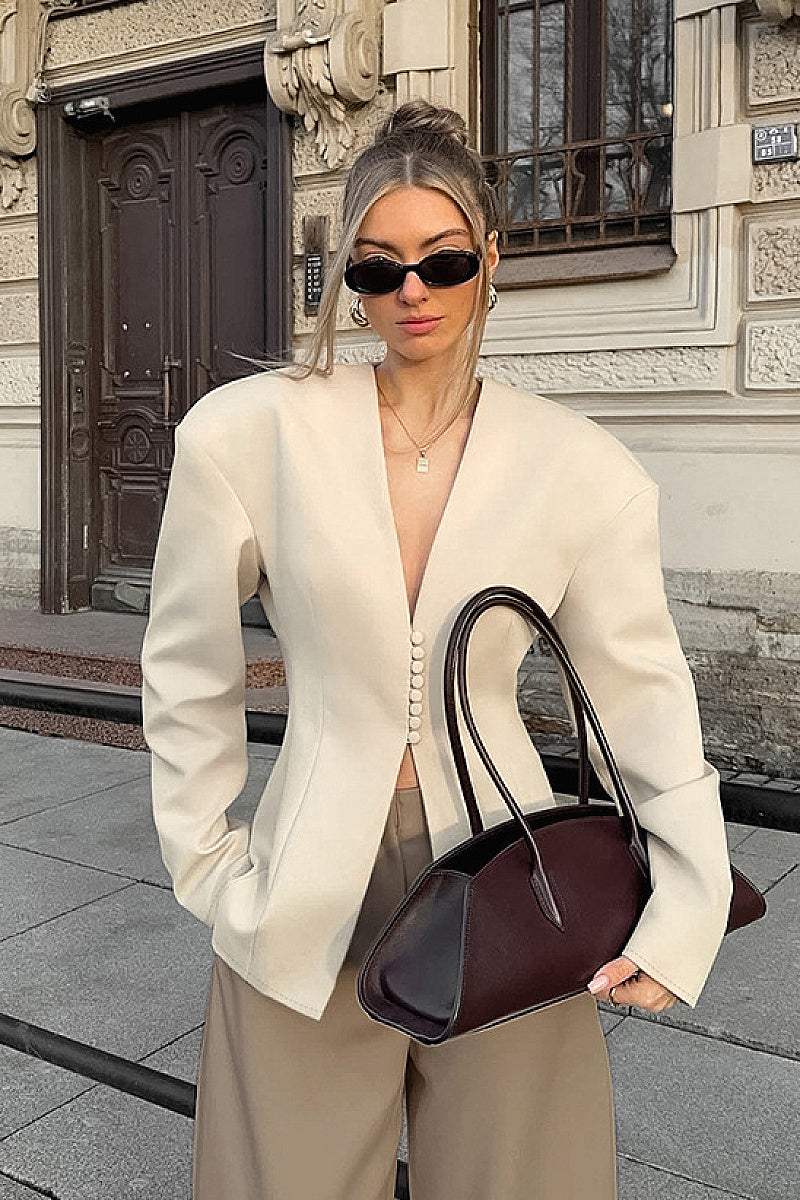 Chic Casual V-Neck Long Sleeve Blazer for Women