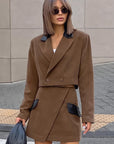 French Vintage Brown Woolen Suit Set for Women
