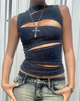 Summer Women's Sexy Hollow Denim Vest Top