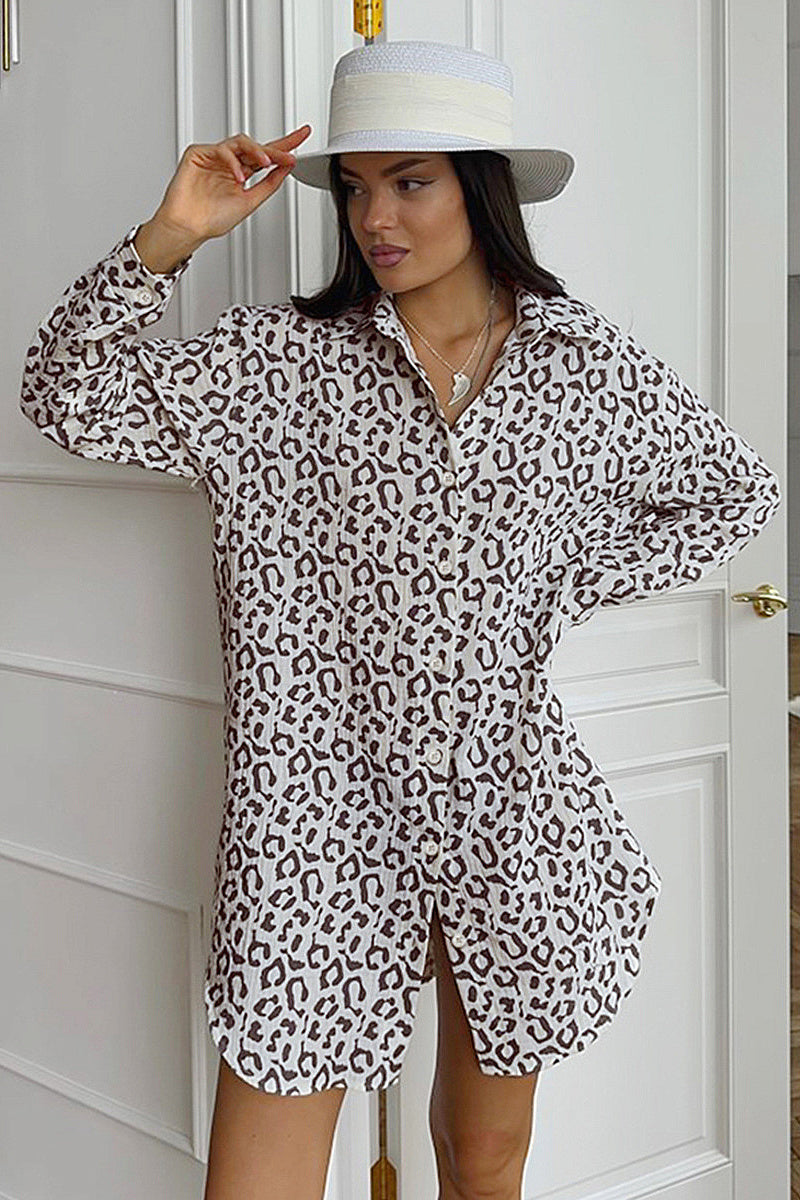 Spring Chiffon Cotton Leopard Print Shirt