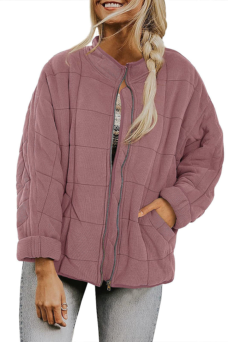 Solid Color Stand Collar Cotton Jacket for Women