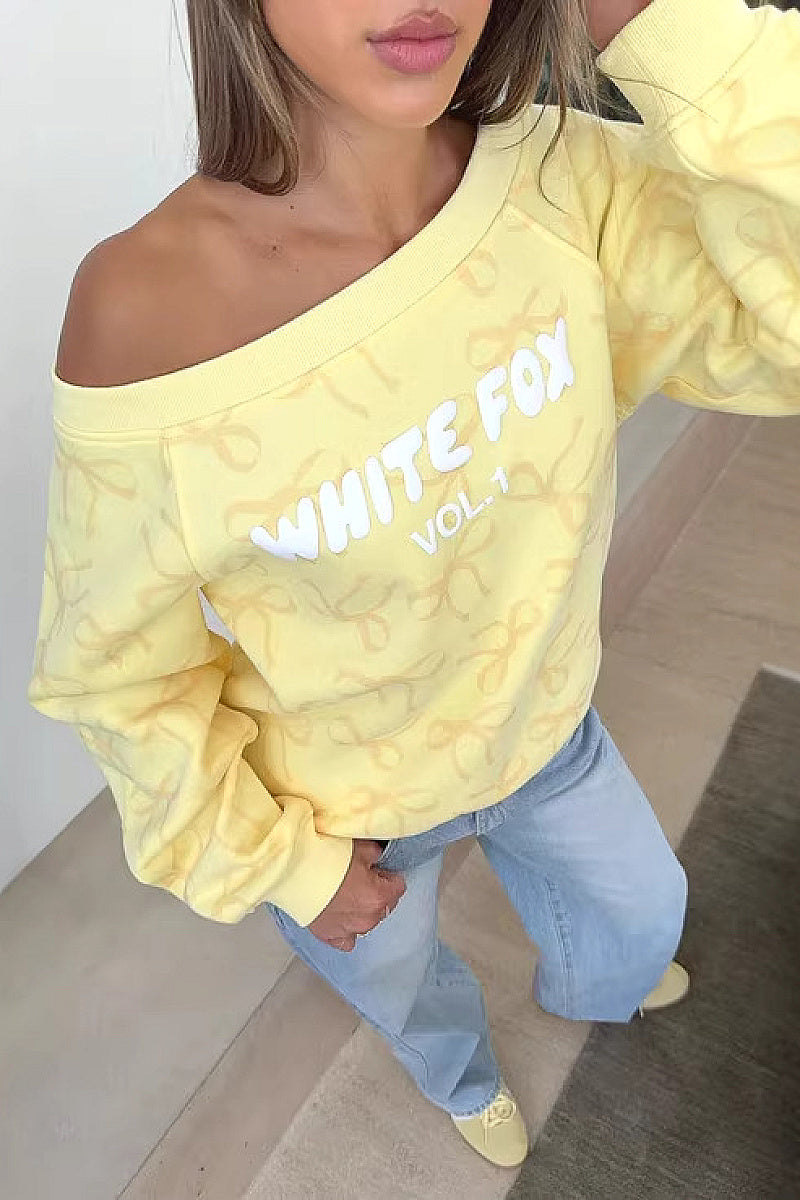Lemon Yellow Off-Shoulder Bow Top for Women