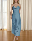 New Women's Satin Maxi Dress with Spaghetti Straps