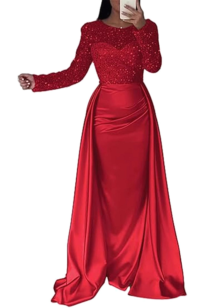 Elegant Long Sleeve Sequin Evening Dress for Women