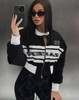 Trendy Color Block Long Sleeve Stand Collar Jacket