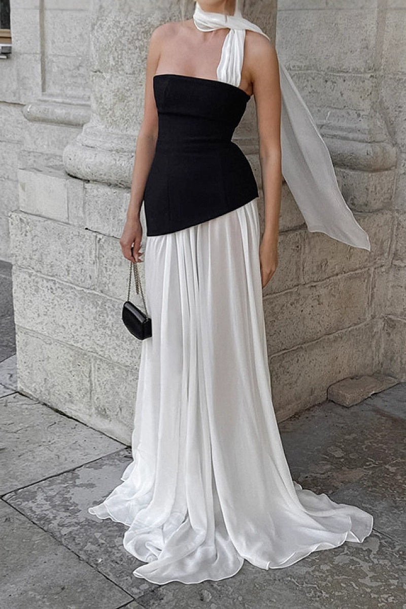 Elegant Black and White Maxi Dress for Women