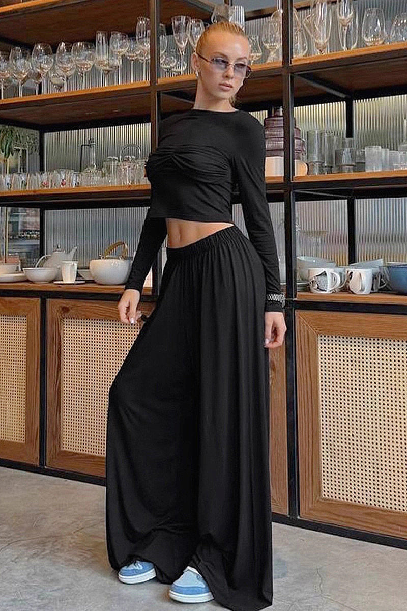 Women's Casual Knit Set with Round Neck