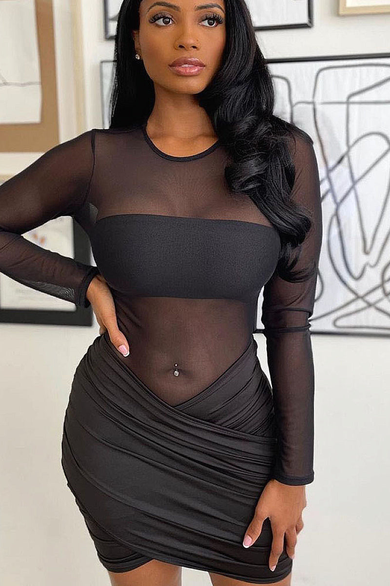 Sexy Sheer Long Sleeve Dress for Fall