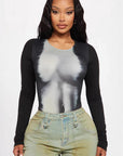 Stylish Long Sleeve Abstract Print Bodysuit
