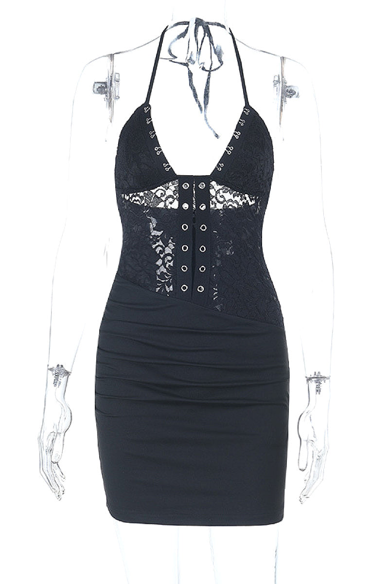 Sexy Lace Cami Dress with V-Neck and Backless Design