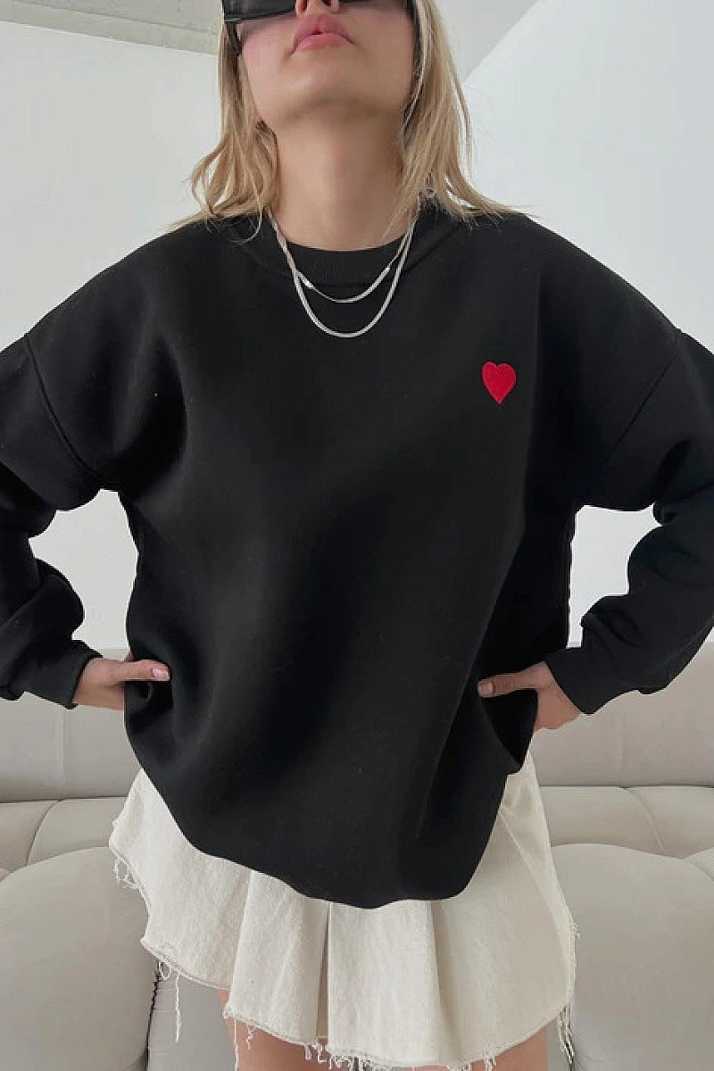 Casual Heart Print Pullover Sweatshirt for Women