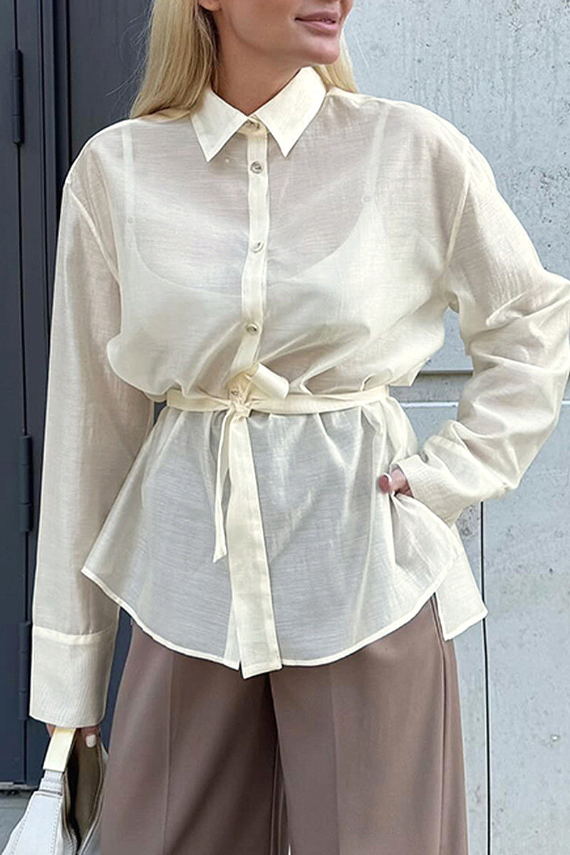 French Style Soft Apricot Collar Shirt for Women