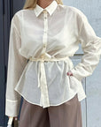 French Style Soft Apricot Collar Shirt for Women