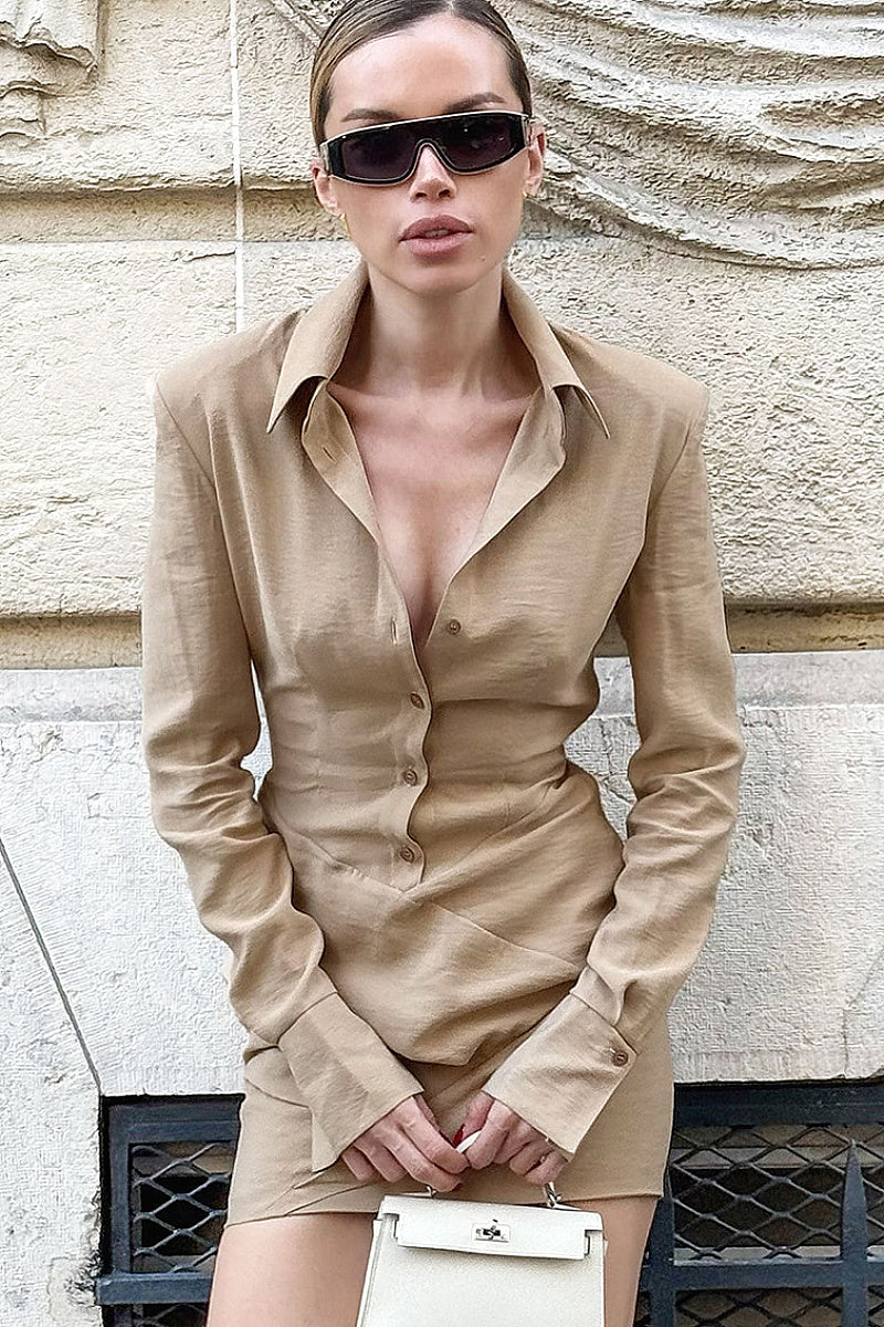 Vintage Shoulder Pad Mini Dress with Long Sleeves