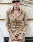 Vintage Shoulder Pad Mini Dress with Long Sleeves