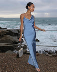 Sexy Backless Satin Long Dress with Spaghetti Straps