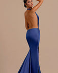 Elegant Deep V Neck Backless Satin Evening Dress