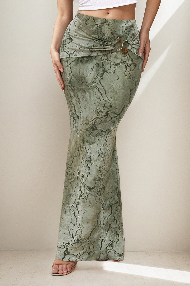 Vintage Floral Print Bodycon Maxi Skirt