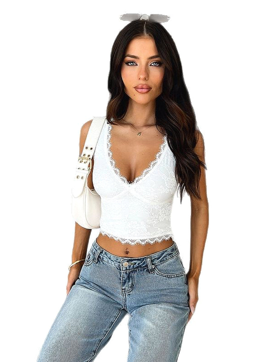 Lace Trim V-Neck Cropped Camisole Top