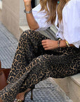 Elegant High-Waisted Leopard Print Trousers