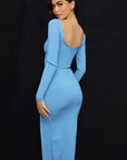 Spring Summer Long Sleeve Striped Backless Dress