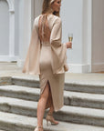 Elegant Backless Dress with Flare Sleeves