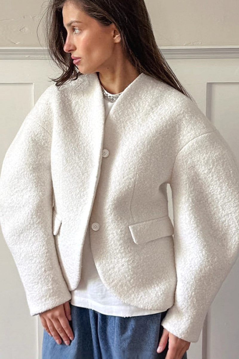 Thick Woolen Coat for Women in Solid Color