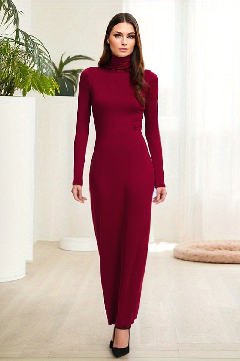 Elegant High Neck Long Sleeve Dress