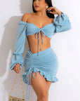 Stylish Hollow Out Crop Top and Skirt Set