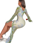 Fashion V-Neck Long Sleeve Dress with Irregular Hem