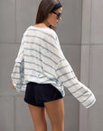 Blue Striped Loose Fit Long Sleeve T-Shirt