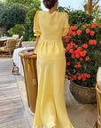 European Style Casual Cotton Linen Puff Sleeve Set