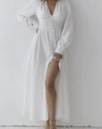 Elegant V-Neck Lantern Sleeve Dress