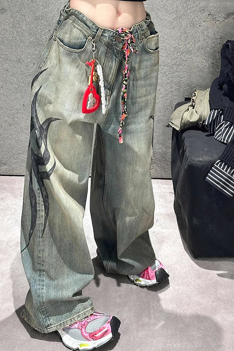 Y2K High Street Printed Wide Leg Jeans