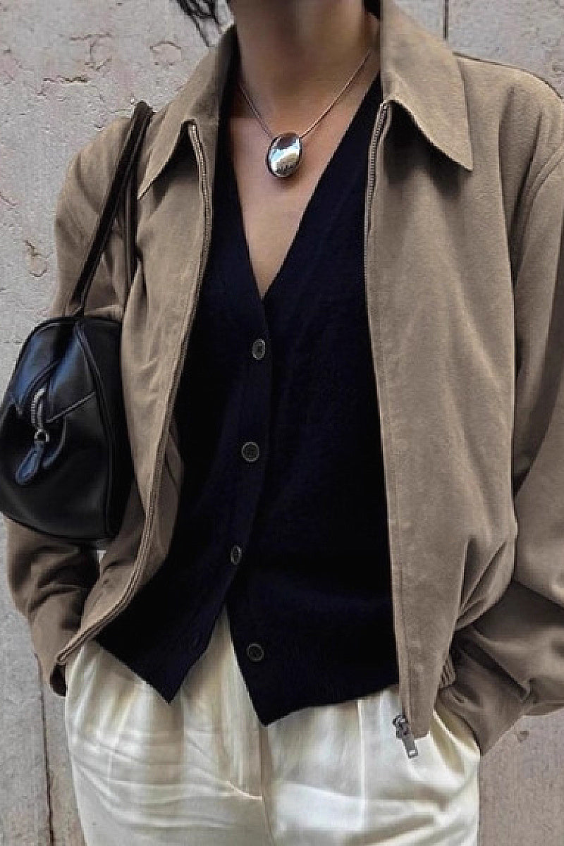 Suede Jacket for Women in Khaki